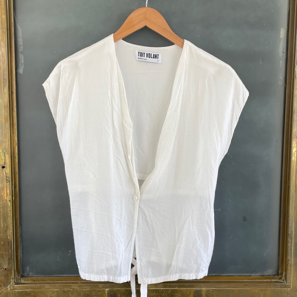 Toit Volant White button Blouse Linen Blend Top S